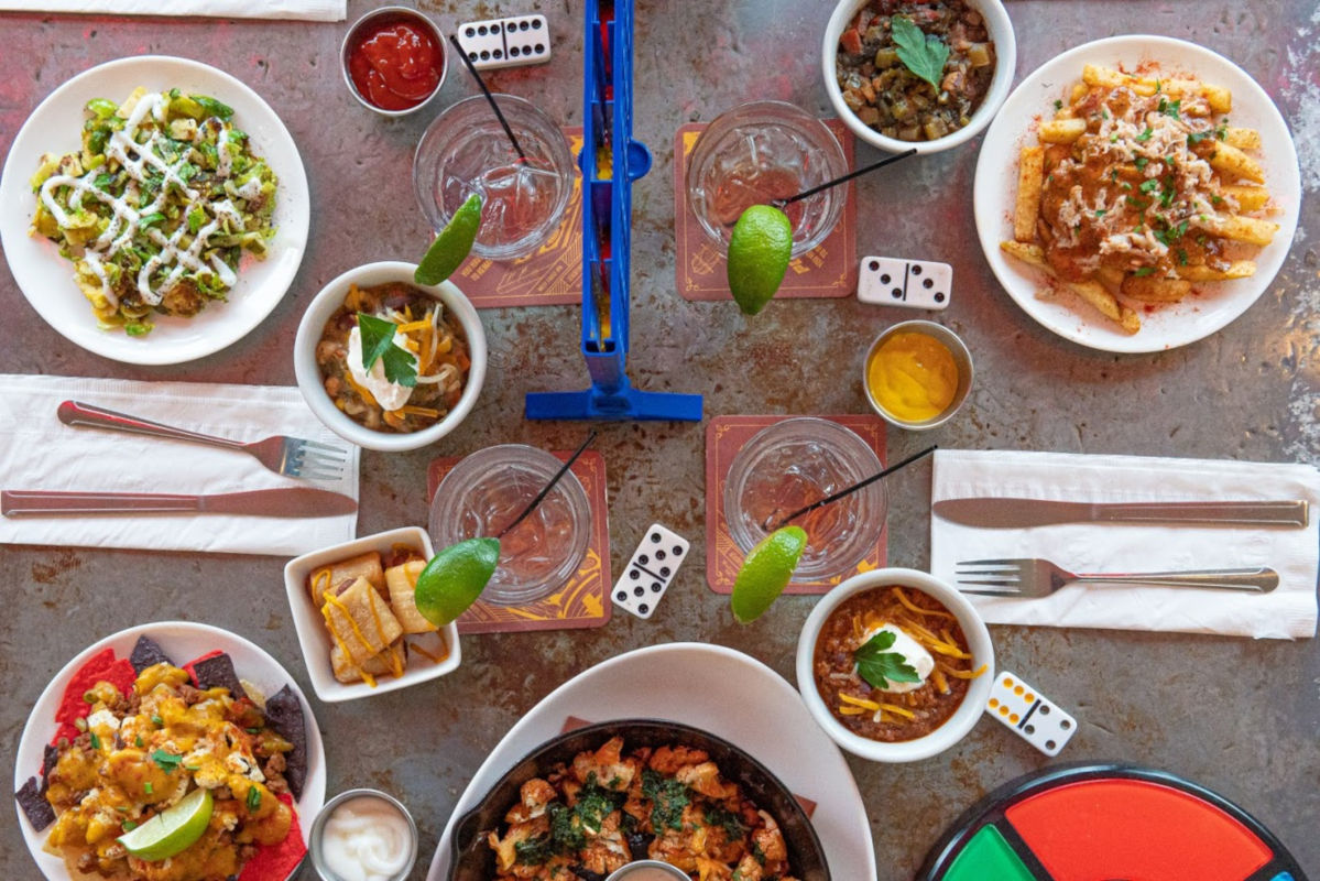 Various dishes on the table, top view